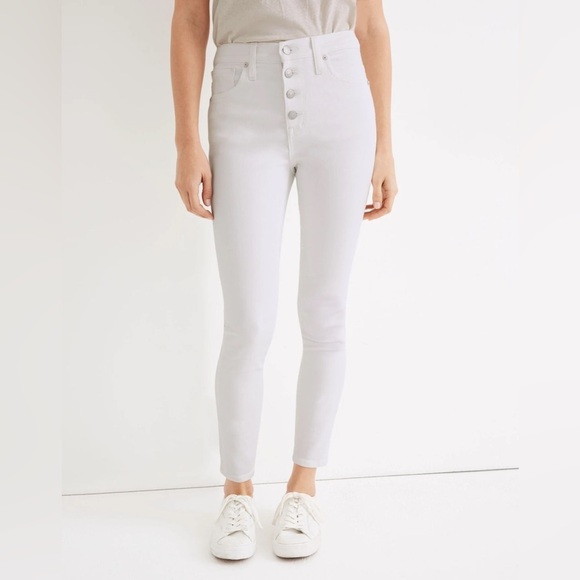 Madewell 10" High-Rise Skinny Crop Jeans Pure White Button-Front Edition Size 26 - Picture 4 of 14